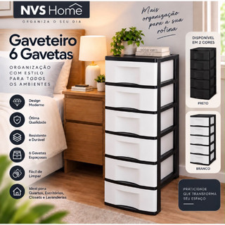 Gaveteiro Organizador 6 Gavetas Multiuso Branco ou Preto Gabinete Design Moderno