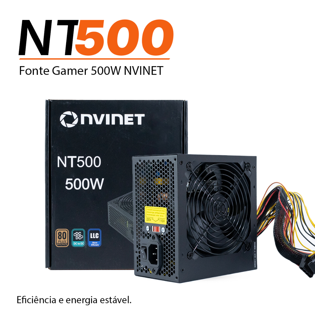 Fonte Gamer ATX 500W NVINET 80 Plus Bronze Bivolt Fonte Gamer ATX 500W NVINET 80 Plus Bronze Bivolt Fonte Gamer ATX 500W