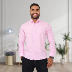 Camisa masculina social slim manga longa lisa luxo sem bolso algodão oferta não amassa e não desbota