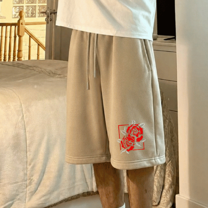 Bermuda Masculina Baggy Moletom Estampa Floral Streetwear Oversized Larga Short Algodão Urbano Casual Treino Tendência