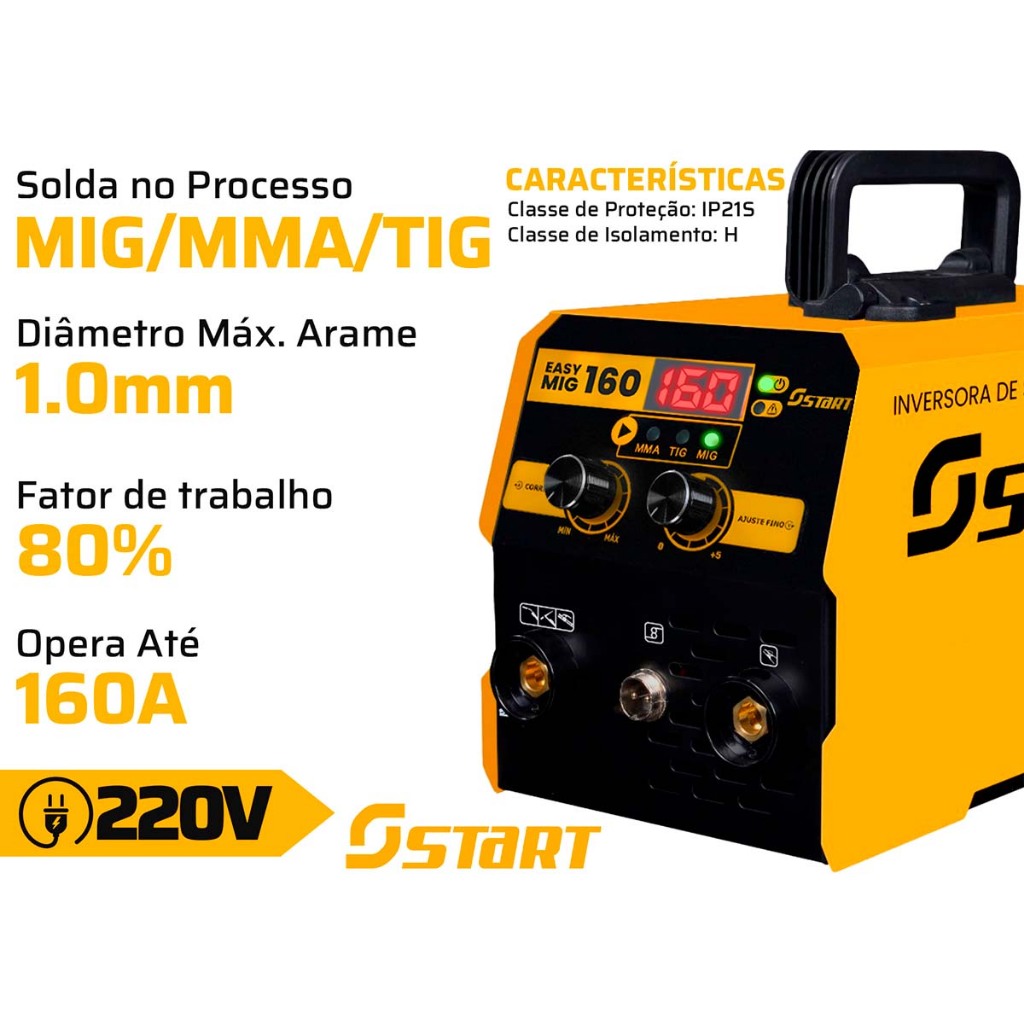 Kit Máquina De Solda Inversora 220v Start Easy Mig 160a 3 Em 1 Tig Com Máscara De Soldagem — imagem 2 de 2