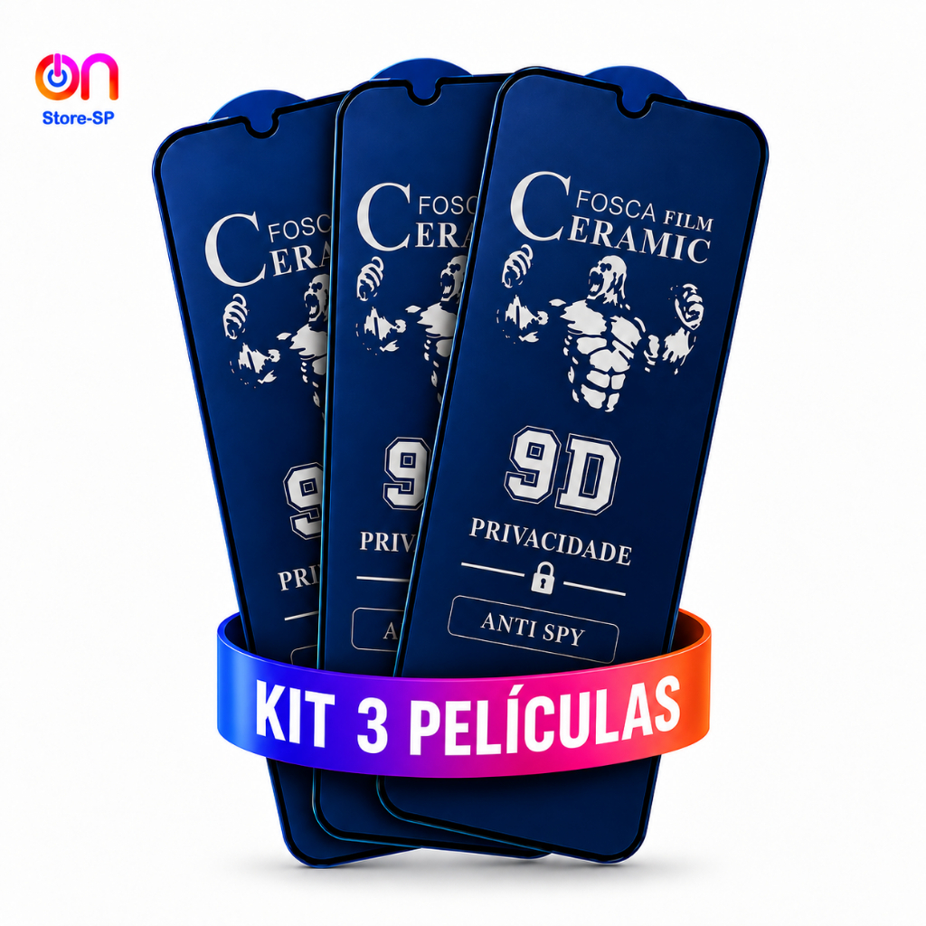 Kit 3 Películas Fosca Privacidade iPhone Anti Espião Cerâmica Flexível 17 16 15 14 13 12 11 XR