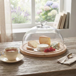 Queijeira Wolff Bird com Tampa de Vidro e Base de Bambu 20cm Porta Queijo para Frios e Petiscos Mesa Posta Café da Manhã