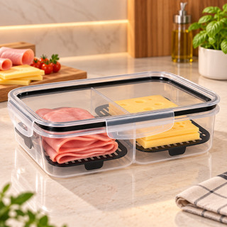 Porta Frios Duplo Hermético Tampa de Silicone 4 Travas Alta Vedação Hermética Organização Geladeira