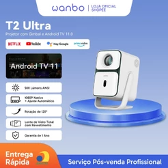 Projetor Portátil Wanbo T2 Ultra Android TV 1080P 500ANSI ASA3.0 WiFi BT Controle Voz 10W