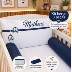 Kit de Berço Personalizado Americano 3 Peças Toque de Algodão Micropercal Para Menino