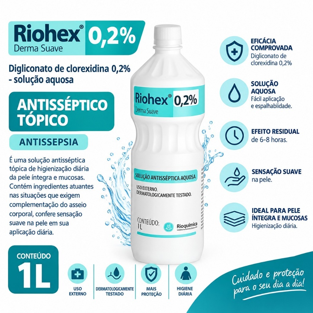 ANTISSÉPTICO TÓPICO CLOREXIDINA 0,2% SOLUÇÃO AQUOSA 1L
