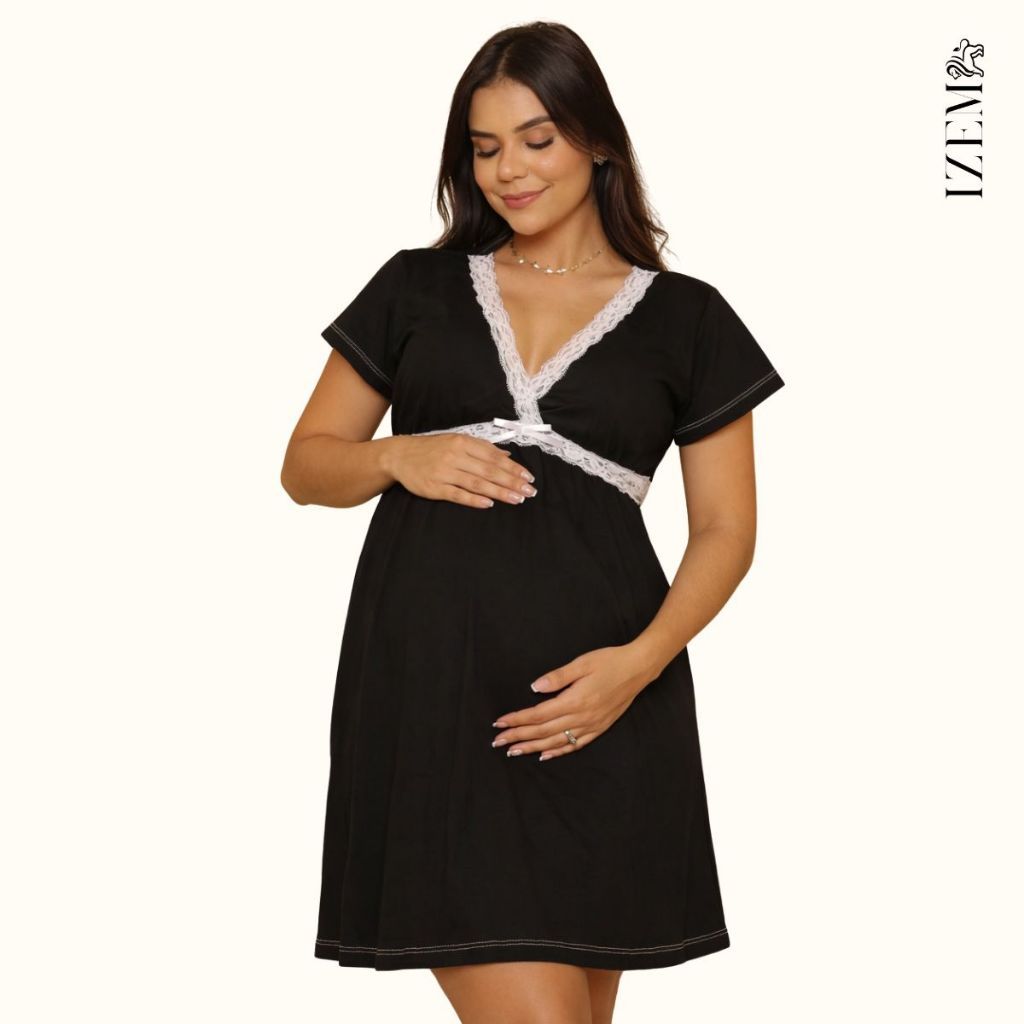 Camisola de Amamentação com Abertura Lateral de Algodão