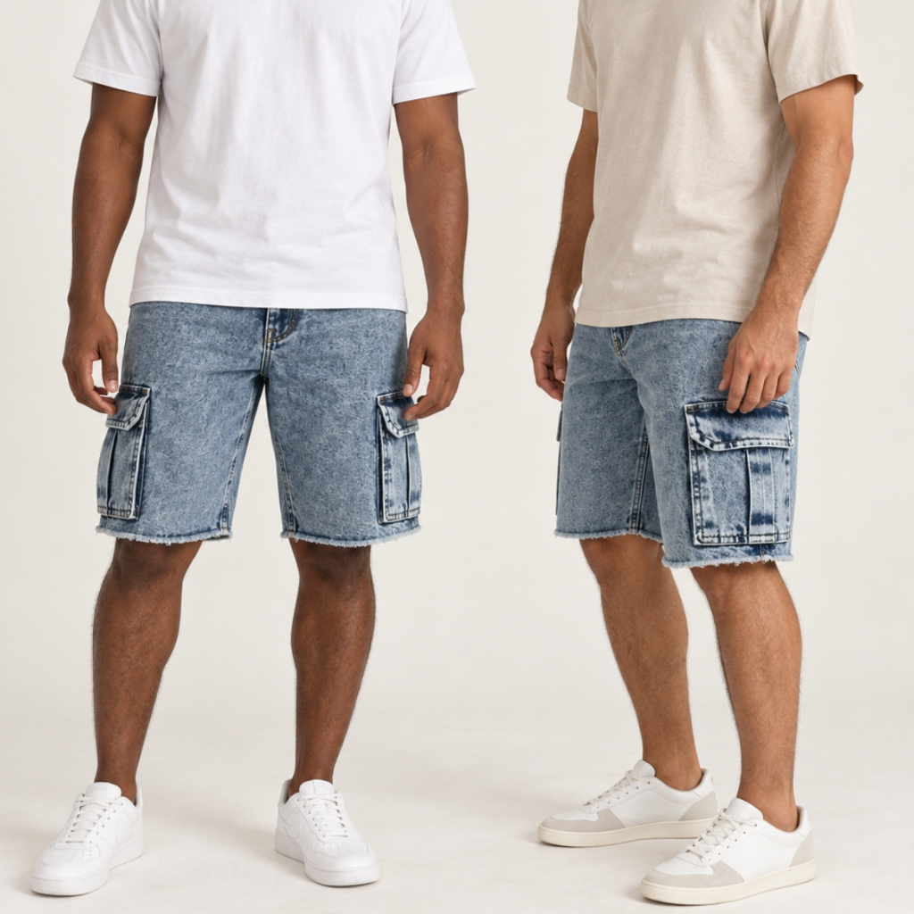 Short Jeans Cargo Masculino Premium Bolso Lateral Bermuda Jean Masculina Estilosa E Confortavel Bermuda Cargo