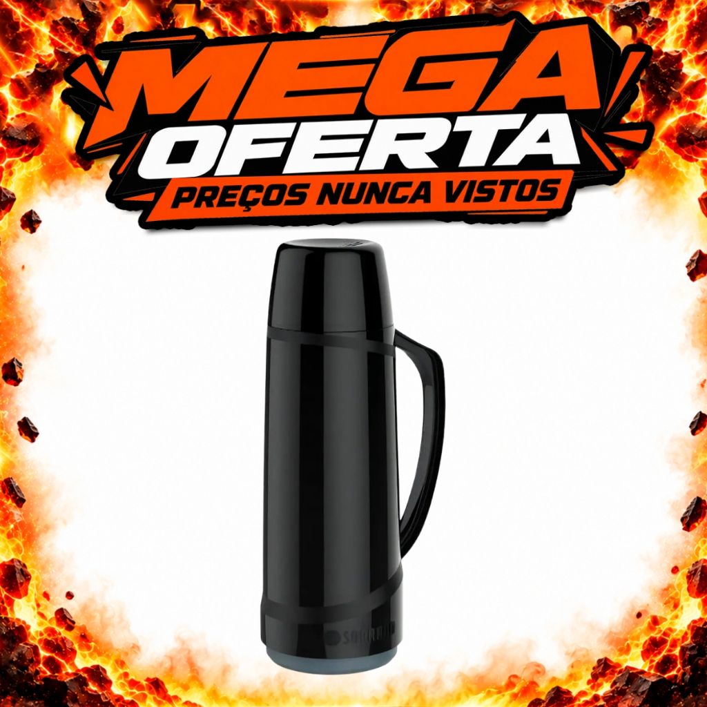 Garrafa Térmica 1L Soprano Cristal Preta Bebidas Quentes e Frias Café Chimarrão Alta Conservação