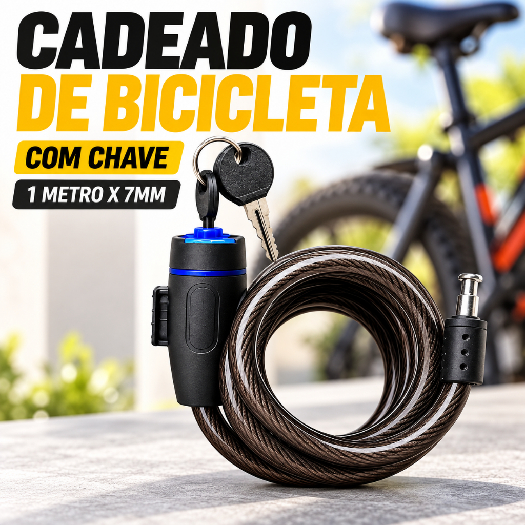 Cadeado Segurança Bicicleta Tranca Bike Com Chave Trava Cabo De Aço Espiral Anti Furto Roubo Com Suporte