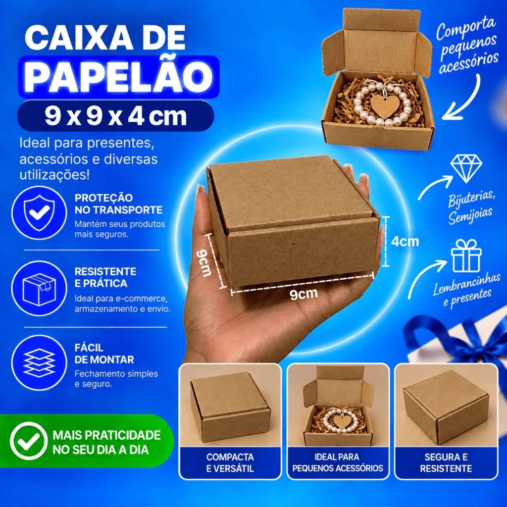 50 Unidades Caixas PARDA De Papelão Pardo Bijouteria 9x9x4 Montável Envios