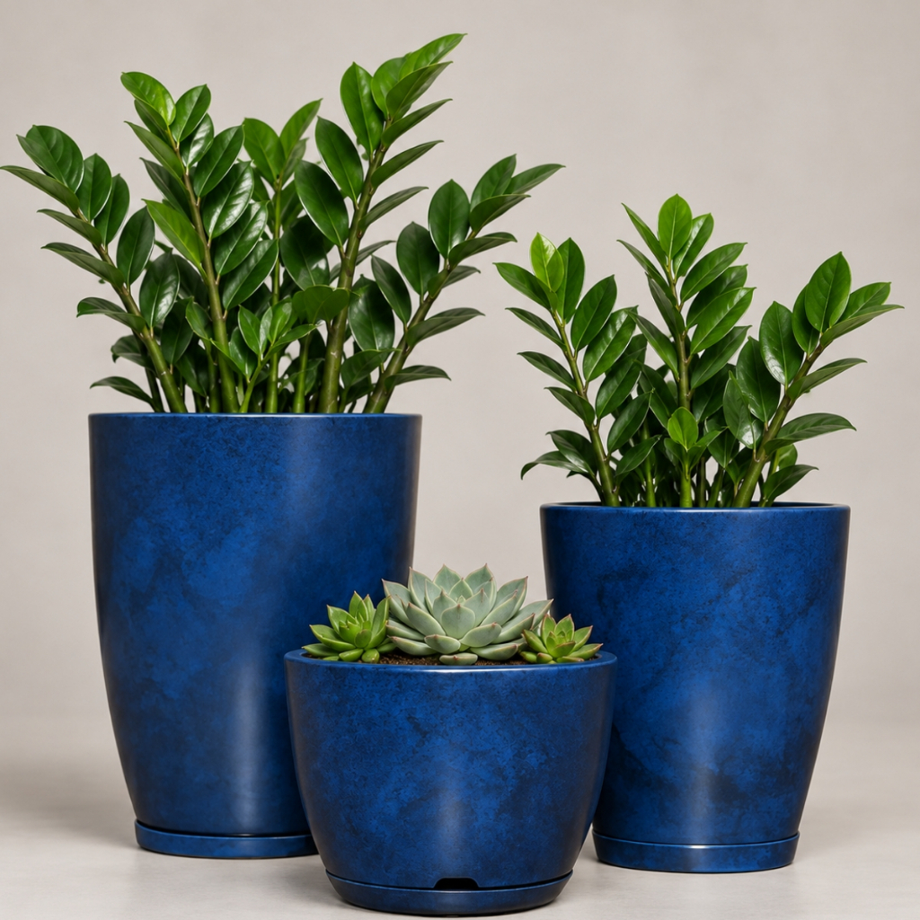 Kit 3 Vasos Para Plantas Polietileno Decorativo Liso Polido Cone Bojo N1 N2 N3