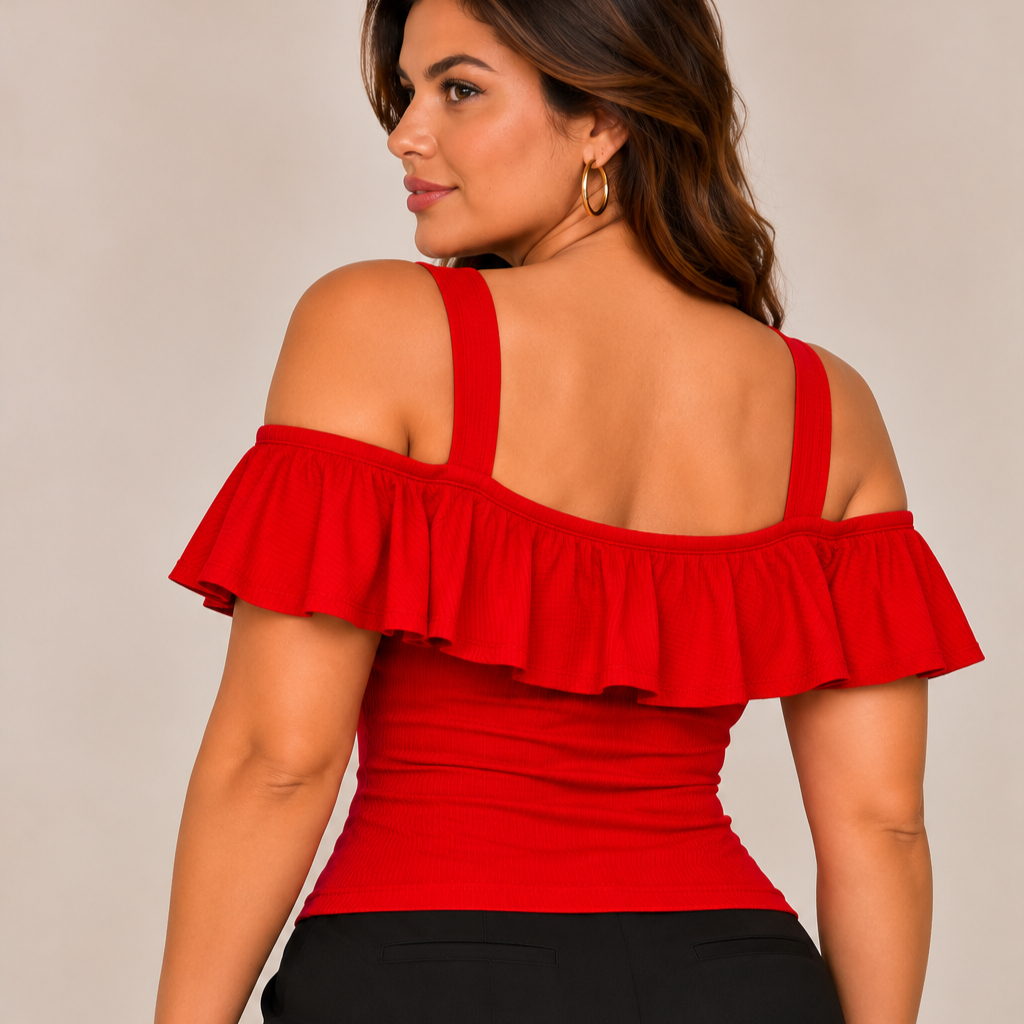 Blusa Ciganinha Plus Size Canelado Babado Ombro Vazado — imagem 2 de 2