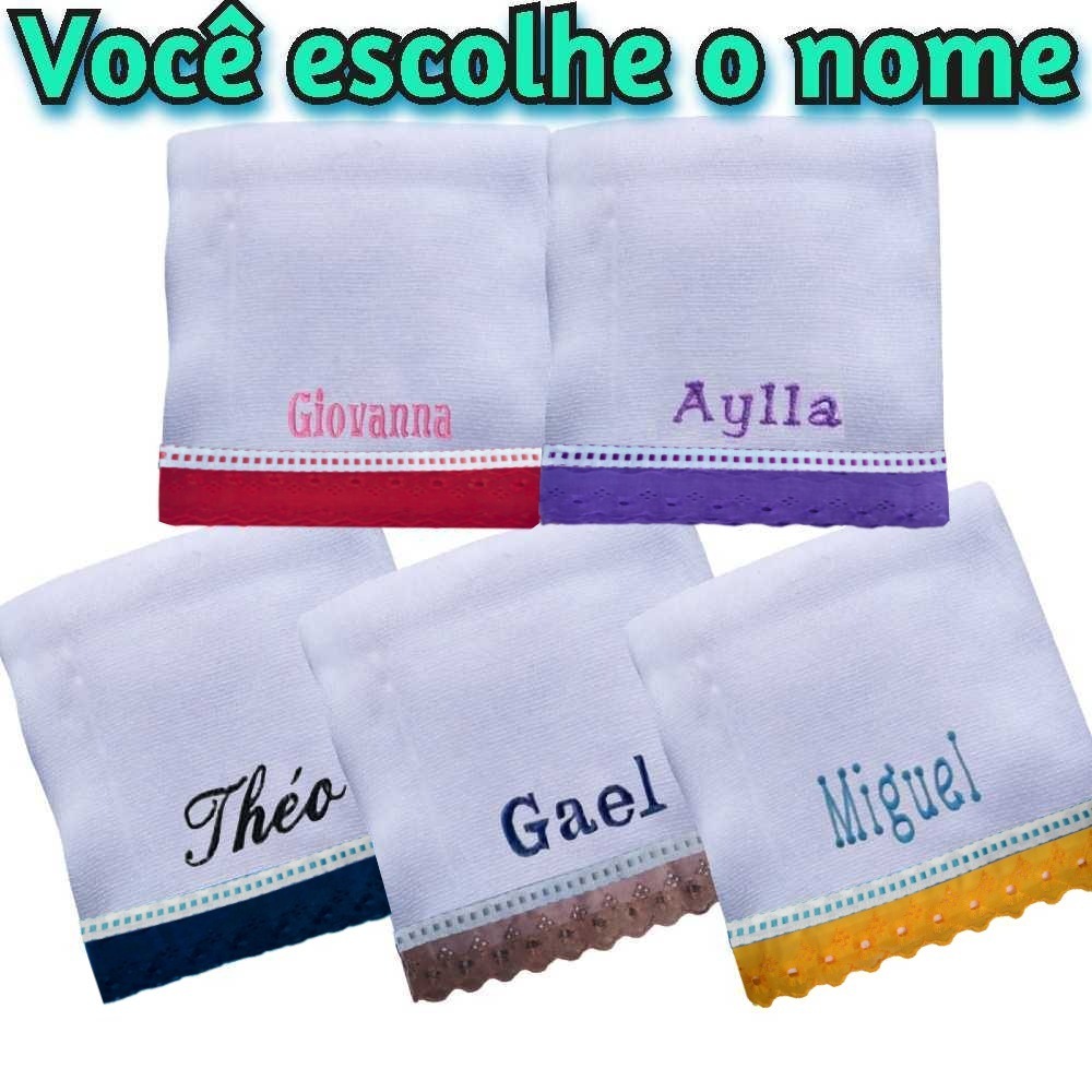 pano de boca bebê com o nome bordado 5 peças