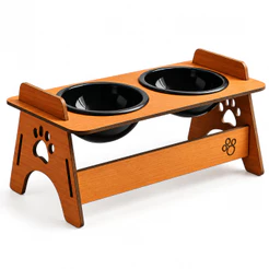 Comedouro Bebedouro em Mdf Elevado Duplo Pet Gato Cachorro Com Tigelas - Pets de Pequeno Porte