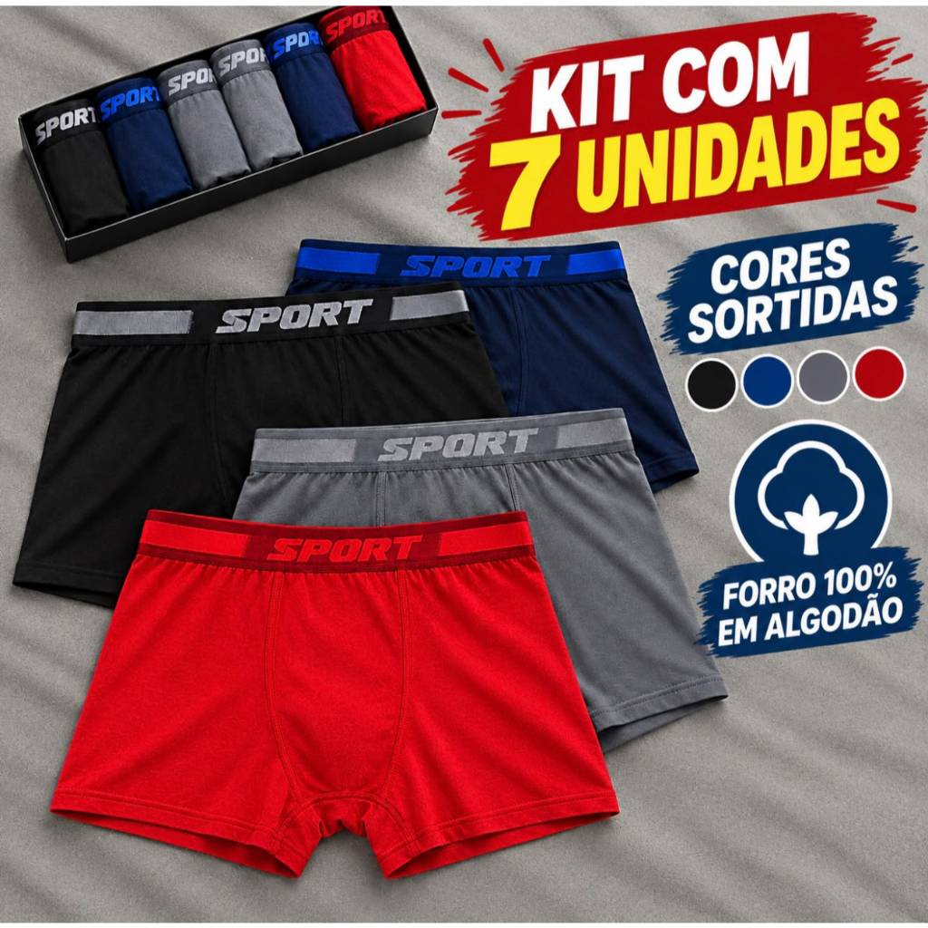 Kit 7 Cuecas Boxer Masculina Microfibra Forro 100% Algodão Anatômica Fabricação Própria