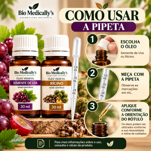 Duo Óleos Vegetais 100% Puro Semente de Uva + Rícino 2X30ml + Pipeta Força e Brilho ( 4PEÇAS) — imagem 2 de 2