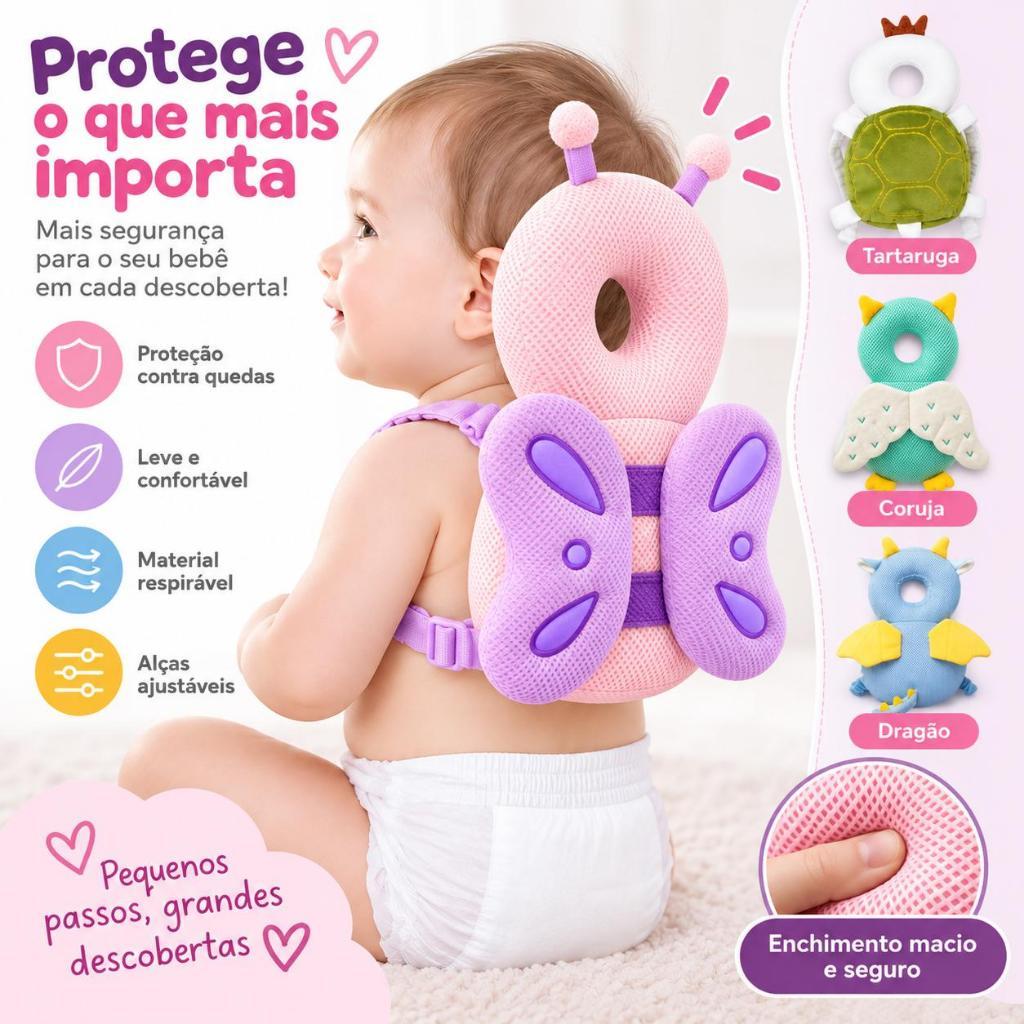 Protetor de Cabeça e Costas para Bebê Antiqueda Infantil Almofada de Proteção Mochila