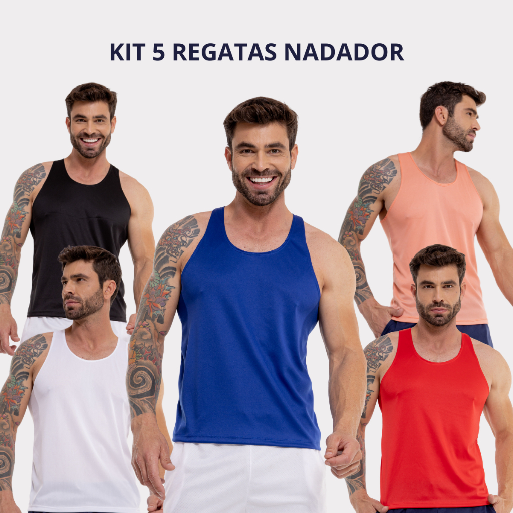 Kit 5 Regatas Masculinas Lisas Basicas Nadador Cavada Camisas Blusas Academia Musculação Esportes