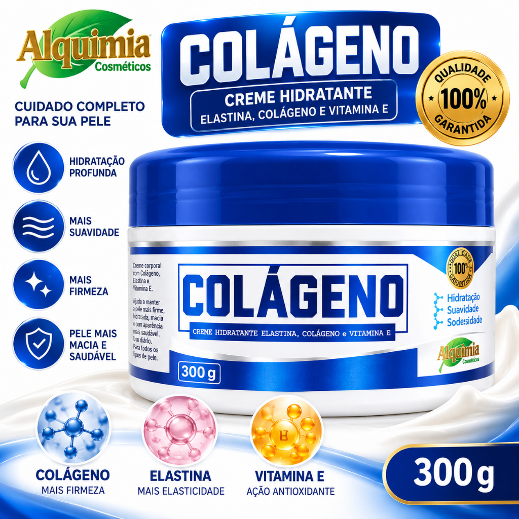 CREME HIDRATANTE ELASTINA, COLÁGENO E VITAMINA É  300G - ALQUIMIA COSMÉTICOS