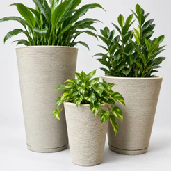 Kit Com 3 Vasos Decorativos Polietileno para Plantas Coluna Cone Redonda Com Prato Tam PP, P & M