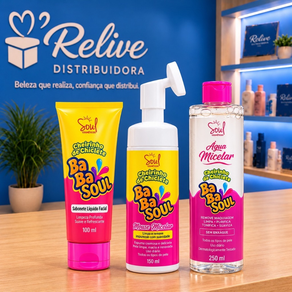 Kit Skincare Babasoul Babalu Tutti Frutti Cosméticos Relive com Água Micelar e Mousse Limpador