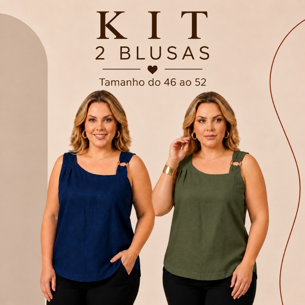 Kit 2 Blusas Femininas Plus Size Social Alça Larga com Forro Elegante G ao G2