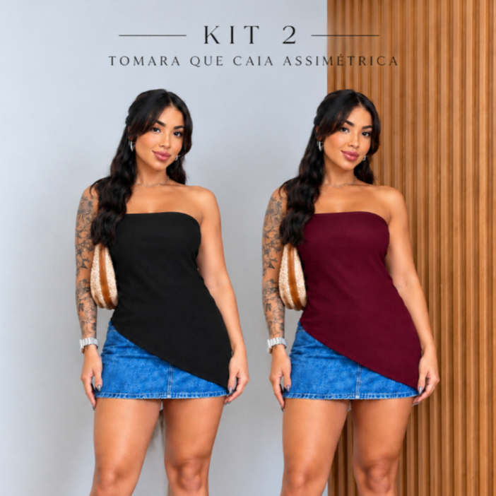 Kit 2 Blusas Tomara Que Caia Assimétrica Canelada