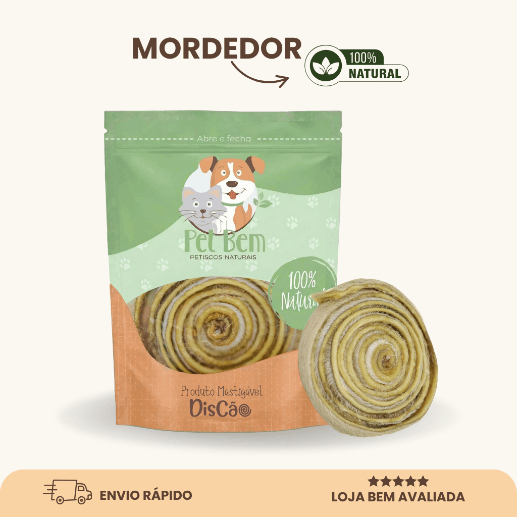 DisCão Couro Bovino Enrolado 1un Mordedor Natural Mastigável para Cães Longa Duração – Pet Bem