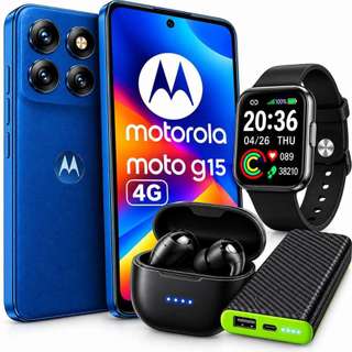 Smartphone Moto G15 256GB 12GB RAM NFC 50MP DUAL SIM+ Carregador Portatil + Fone  Bluetooth + Relógio Smartwatch