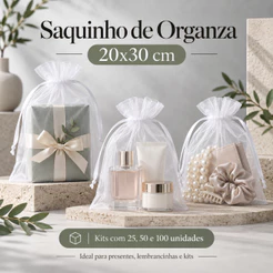 Saco Saquinho Tule Organza 20x30 20X35 Grande Lembrancinhas Presente Festa Casamento Kit 50 100 Und
