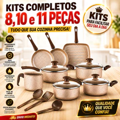 Jogo de Panelas Antiaderente - Com Tampas de Vidro, Cabos Térmicos Soft Touch