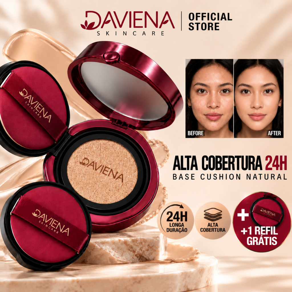 DAVIENA Base Cushion Smart Fit 24gBase Líquida Matte, Cobertura Natural com Puff de Maquiagem，BB&CC Cream