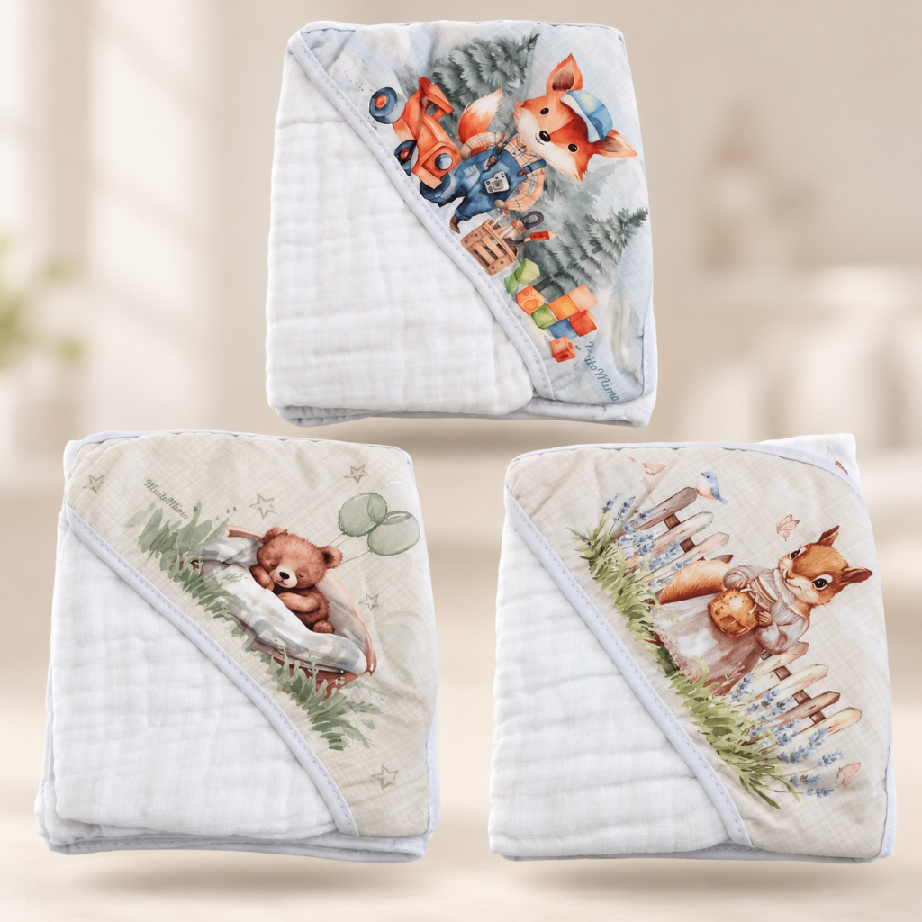Toalha Banho Bebê Soft 3 Camadas Algodão Capuz Recém-Nascido Enxoval Maternidade 80x80 Hipoalergica Absorvente