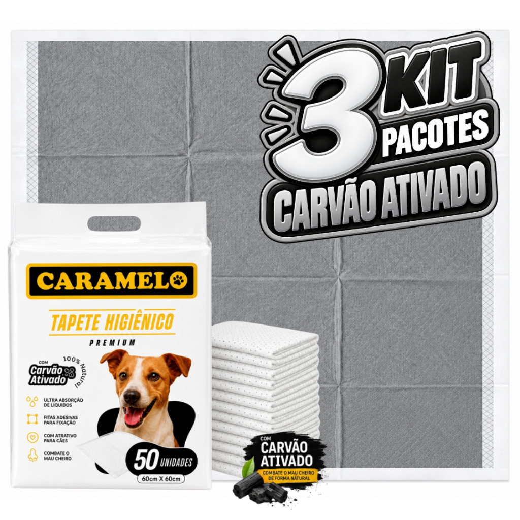 Kit 3 Pacotes Tapete Higiênico Com Carvão Ativado - Caramelo - Não vaza - Adesivos para fixar - Tapete Grande e Médio