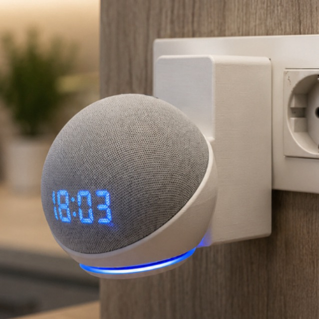 Suporte Para Tomada Alexa Echo Dot 4 E 5 Geração Organizador De Cabos Parede Preto E Branco Minimalista
