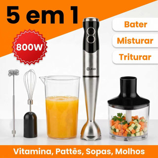 COIBEU Mixer 5 em 1 Inox 800W Liquidificador de Mão com Triturador Batedor Fouet e Espumador de Leite