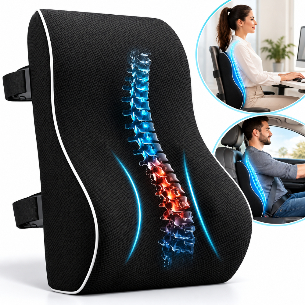Black Almofada Ergonômica de Apoio Lombar Para Cadeiras de Escritório, Carros Suporte Corretor Postural