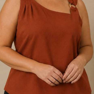 Blusa Plus Size Feminina Regata Lisa Alça Larga Casual Chique Moda Plus Social