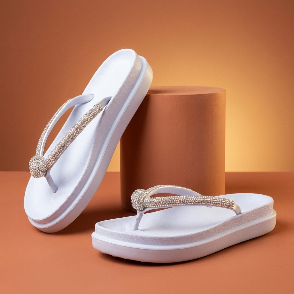 Chinelo Plataforma Feminino Blogueira Tira com Pedrarias Strass Confortável Leve Anatômico