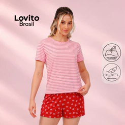 Lovito Conjunto Pijama Manga Curta e Shorts Listrado PJB1252BRL1282