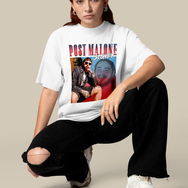 Camiseta Oversized Post Malone Estampada Unissex Estilo Streetwear Casual Moda Jovem Confortável e Versátil para Looks