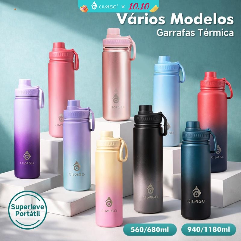 CIVAGO Garrafa Térmica 560ml-1180ml Inox com Alça Quente & Frio Com Isolamento Térmico De Grande Capacidade BPA Free