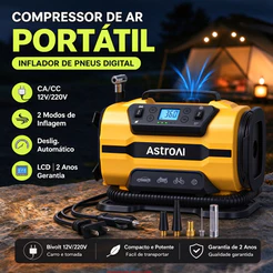Compressor de Ar 12V DC 110V AC Dupla Alimentação 150 PSI 350 L/min 2 Modos Inflador de Pneus Carros Motos Bicicletas