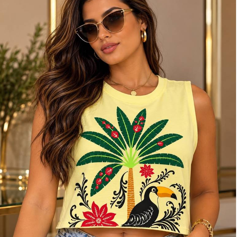 Blusa Regata Cropped Feminino Max Oversized 100% Algodão Corte a Laser Soltinho Leve Confortável