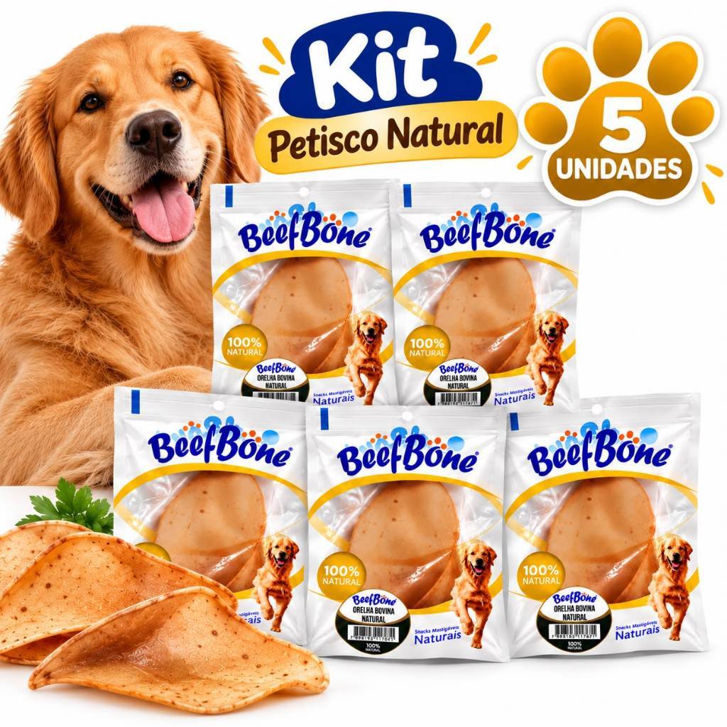 Kit Petisco Para Cachorro Cães Orelha Bovina Mordedor Natural Desidratado BeefBone Envio Imediato