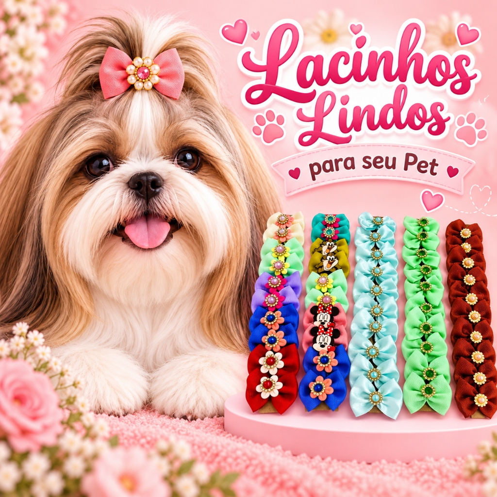 Kit Laços e Florzinhas para Pet Fêmea Banho e Tosa Sortidos Cachorro
