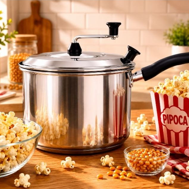 PIPOQUEIRA N.20 POLIDA ESPECIAL EM ALUMINIO, PANELA TRADICIONAL DE PIPOCA COM MANIVELA E CABO RESISTENTE