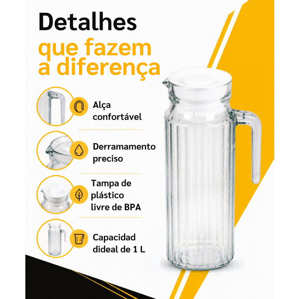 Jarra De Vidro 1 Litro Retro Com Textura Tampa De Plástico Mor — imagem 2 de 2